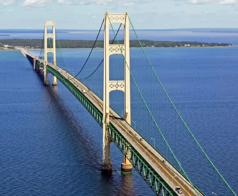 Mackinac Bridge connecting Michigan's Upper and Lower Peninsulas over the Straits of Mackinac