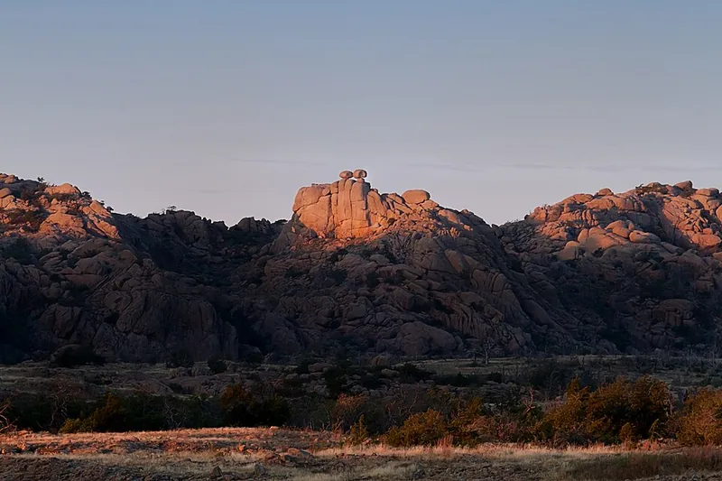 Wichita Mountains Wildlife Refuge in Oklahoma with lakes and rugged terrain